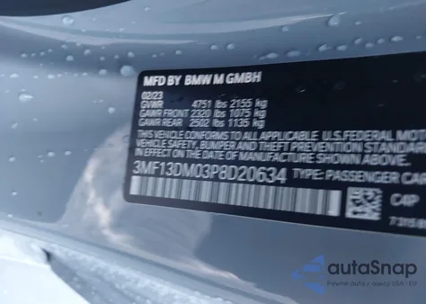 2023 BMW M2 из США, поврежденный, VIN 3MF13DM03P8D20634